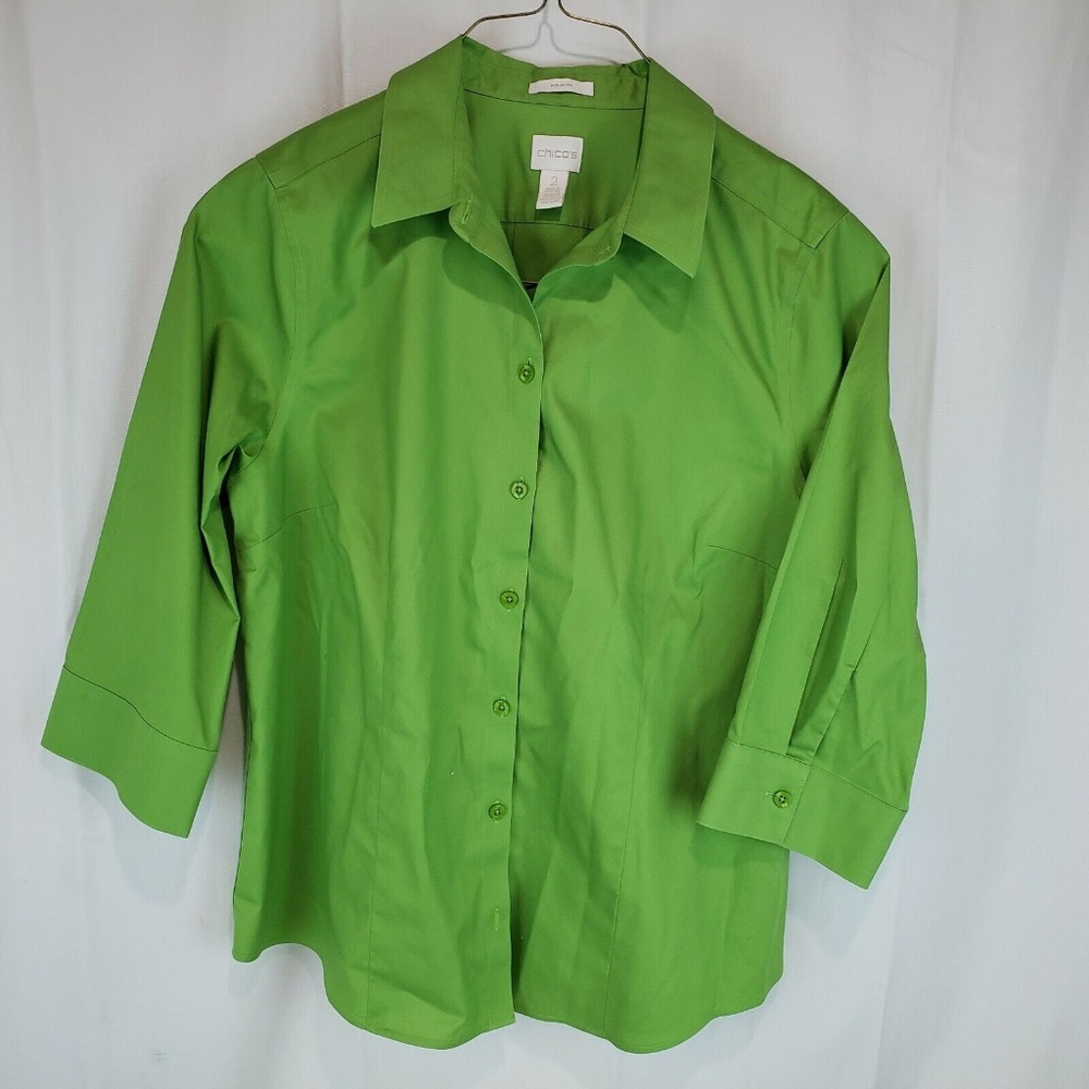 Chicos Womens Button Down Front Shirt Green 3/4